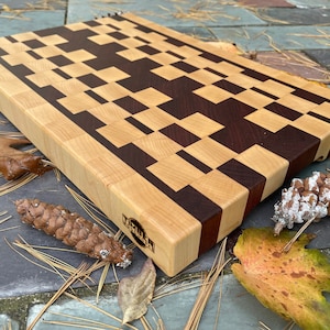 Cutting Board End Grain Maple, and Sapele Hardwoods White & Red, Housewarming, Birthday, Birthday, Anniversary, Wedding