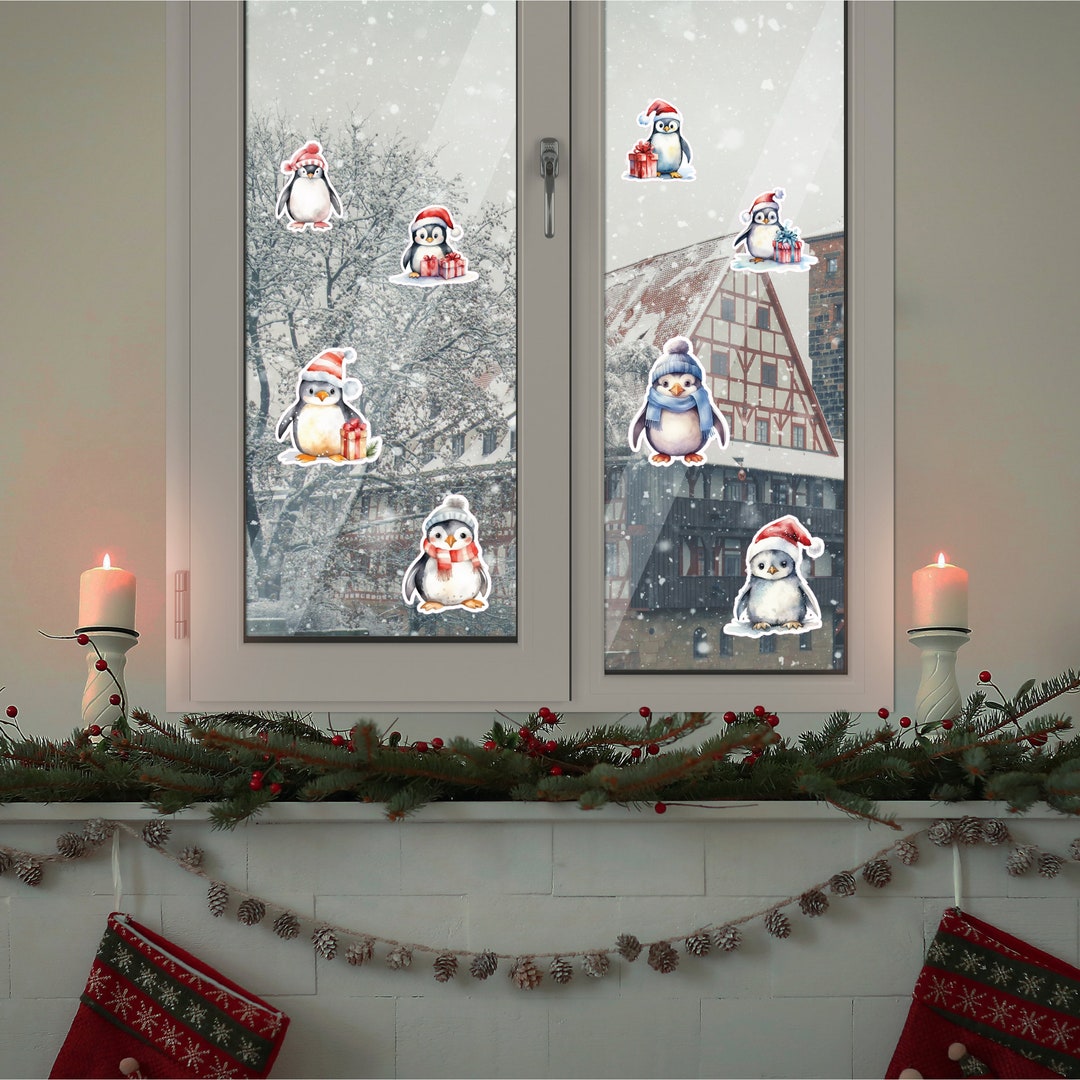 Christmas Penguins Vinyl Window Decorations Single Sided Etsy UK