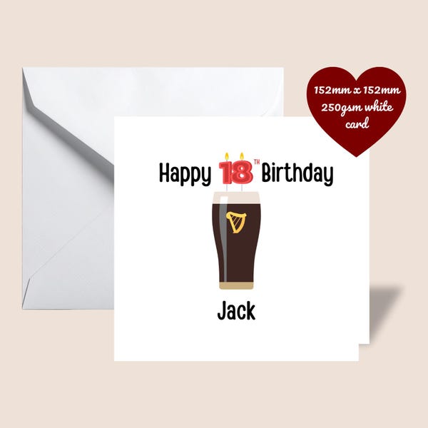Personalised Birthday Card | Guinness Theme | Custom Name & Candle Age | Drinking Card