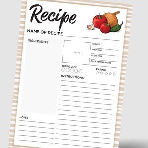 Recipe Card Template Editable Simple Recipe card Modern Recipe Card Printable Minimal Recipe Card A4