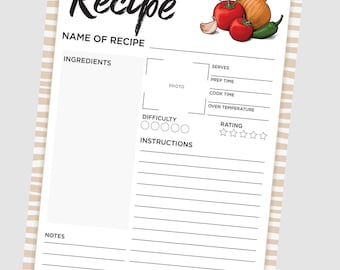 Recipe Card Template Editable Simple Recipe card Modern Recipe Card Printable Minimal Recipe Card A4