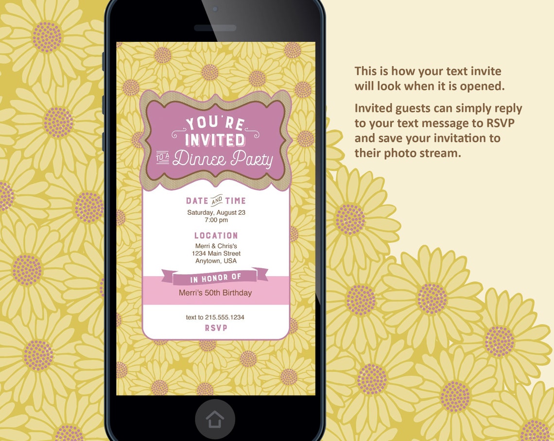 Dinner Party Text Message Invitation Daisy - Etsy