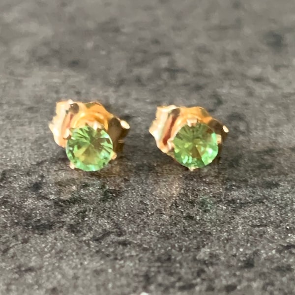 Tiny 3mm Green Tsavorite Garnet Stud Earrings 14k Gold Filled