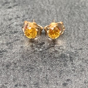 Tiny 3mm Ceylon Yellow Natural Sapphire Stud Earrings Gold Filled