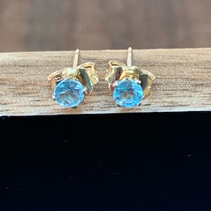 Tiny 3mm Paraiba Blue Apatite Stud Earrings 14k Gold Filled