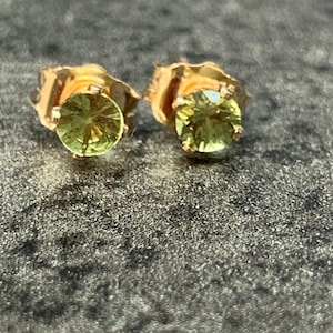 Tiny Golden Green Unheated Untreated Natural Sapphire Stud Earrings Gold Filled