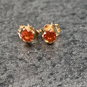 Tiny 3mm Natural Golden Orange Sapphire Stud Earrings 925 Sterling Silver 14k Gold Filled