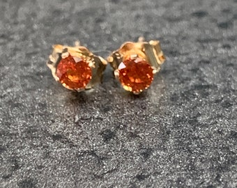 Tiny 3mm Natural Golden Orange Sapphire Stud Earrings 925 Sterling Silver 14k Gold Filled