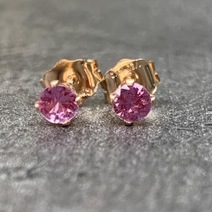 Tiny 3mm Natural Madagascar Pink Sapphire Stud Earrings 925 Sterling Silver 14k Gold Filled