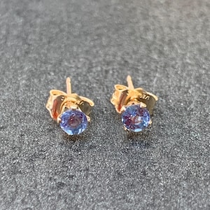 Tiny 3mm Cornflower Ceylon Blue Sapphire Stud Earrings 14k Gold Filled