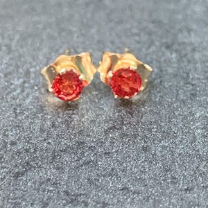 Tiny 3mm Natural Flame Orange Sapphire Stud Earrings 925 Sterling Silver 14k Gold Filled