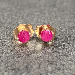 Tiny 3mm Natural Burmese Pink Ruby Stud Earrings 925 Sterling Silver 14k Gold Filled