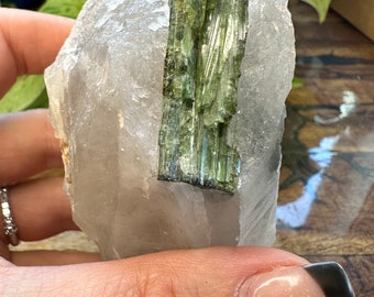 Green Tourmaline in Quartz - Heart Chakra - Rare and Powerful Crystal - Higher Heart Awakening