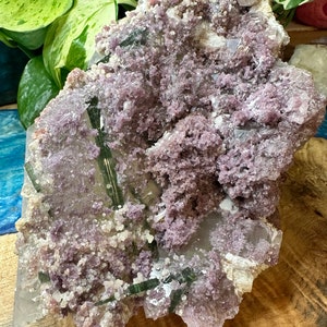 Green Tourmaline, Lepidolite & Quartz Crystal Cluster: Heart Chakra Healing