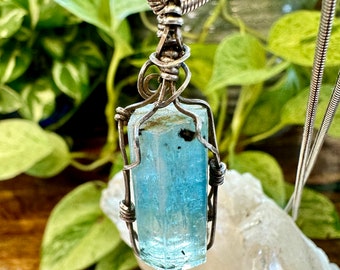 Aquamarine Wrapped Pendant Necklace - Calming - Patience - Inspiration - Mermaids - Throat Chakra - Rare Fine Gemstone - Powerful - 28”