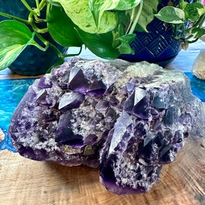 Royal Bahia Elestial Amethyst Cluster with Chevron - Master Healer - Calming - Magic  - Crystal Point - 3rd Eye Chakra - Brazil