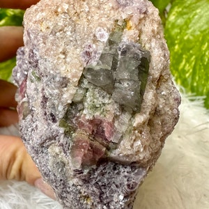 Rare Watermelon Tourmaline, Rubellite & Lepidolite Specimen: Heart Chakra Healing
