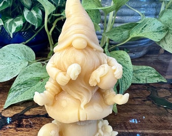 Large Gnome Beeswax Candle  - Pure Beeswax - Natural Handmade Candle - Natural Beeswax Coated Hemp Wick - Made With Love