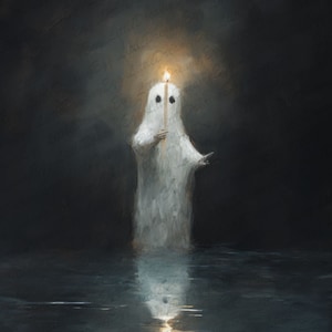 Eindringlicher Geist, der eine Kerze hält. Vintage Poster, Dark Academia, Halloween Dekor, viktorianische Malerei druckbare, Spooky Ghost Digital Art
