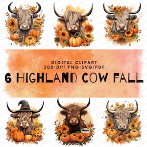Highland Cow PNG, Autumn sublimation design, Fall Halloween PNG, Thanksgiving PNG, t-shirt, Mugs, scrapbooking design - Digital Download