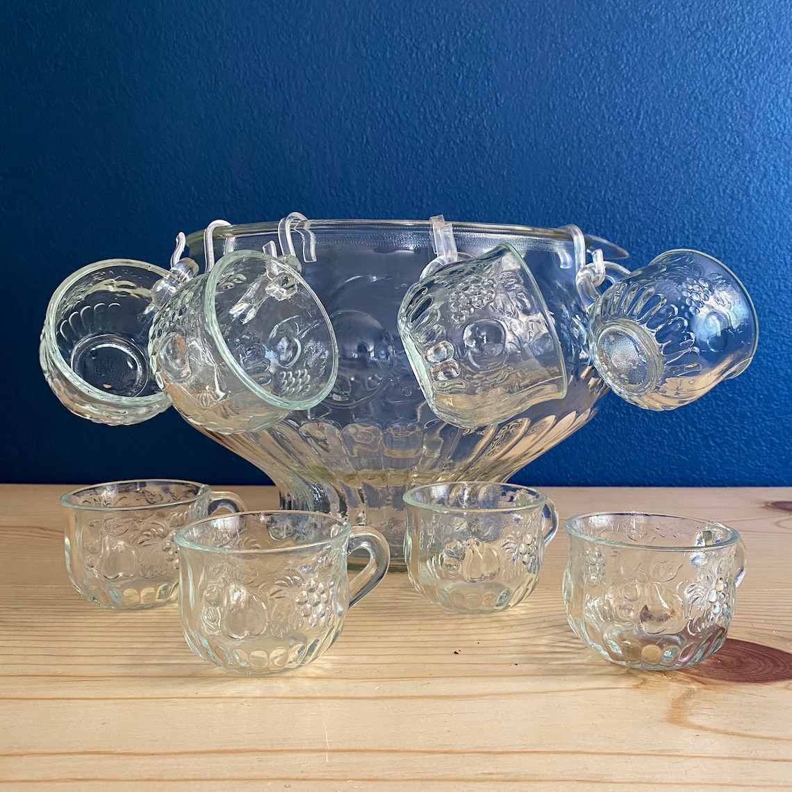 Vintage Punch Bowl Glass 18 Piece Punch Bowl Set Etsy