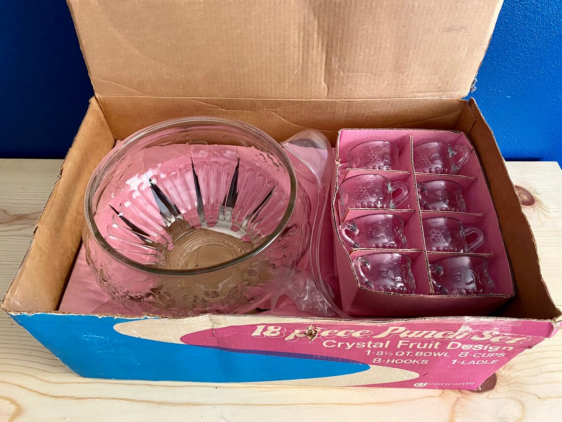Vintage Punch Bowl Glass 18 Piece Punch Bowl Set Etsy