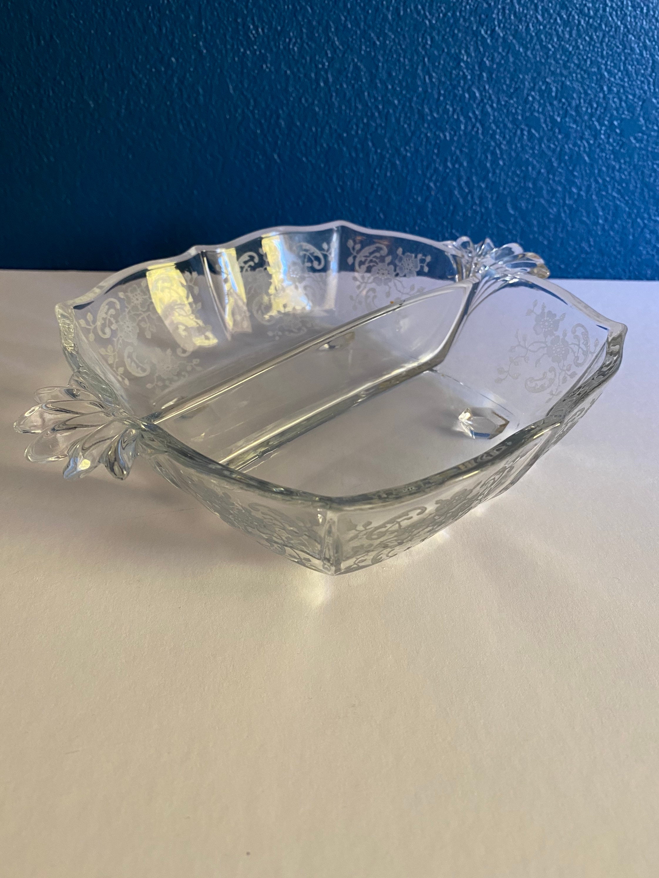 Etched Glass Divided Bowl Candy Dish Etsy