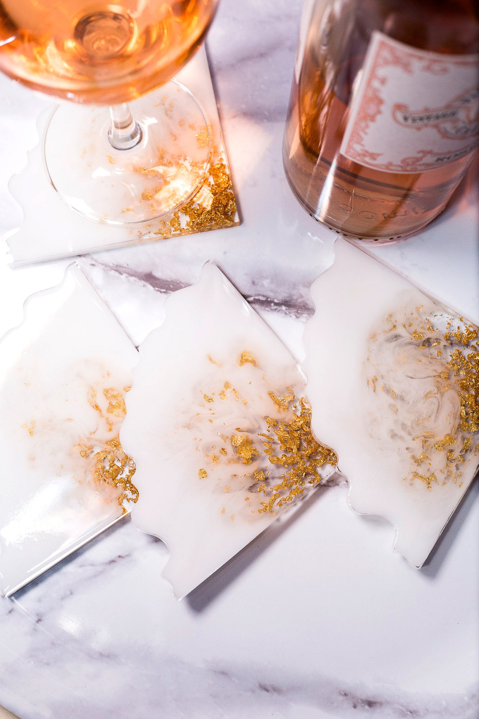 White & Gold Resin Coasters Gold Leaf Agate Resin Coaster Etsy