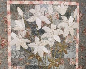 Flowers For My Friend pattern designed by Amanda Hall for Monkey Buttons, Applique, Wall hanging, patchwork, quilting, Lilies