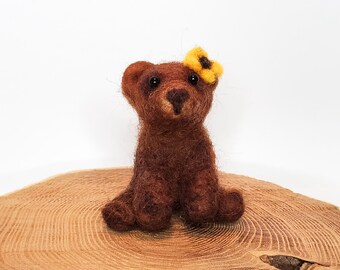 Sweet Needle Felted Bear- Woodland CottageCore. Plush wool figurine. Gift for animal lovers. Kids soft toy.