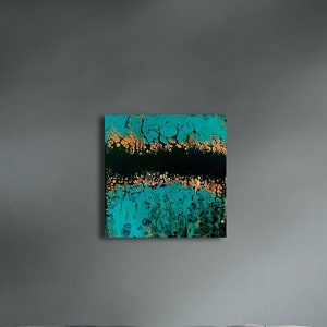 Organism: One-off vivid Abstract art, acrylic, swipe on canvas. Ready to hang artwork, teal/cyan, orange and black.