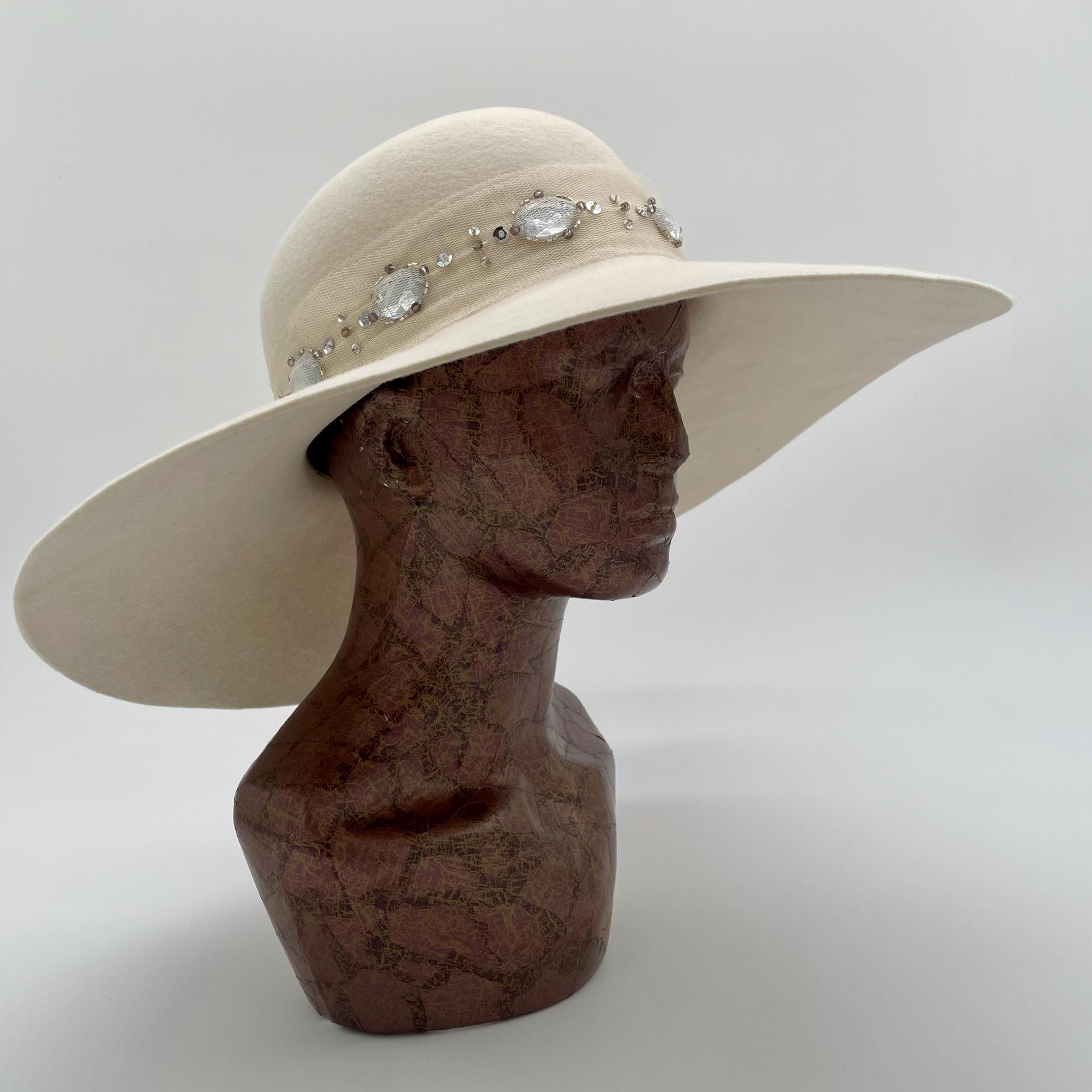 White Fedora with stone accents White Sands Wool Felt Rancher Fedora Hat – Village Hat Shop main image 2