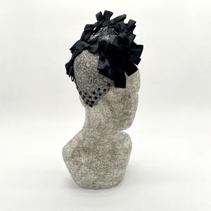 Black and White Fascinator with Black bows - handmade, elegant, couture