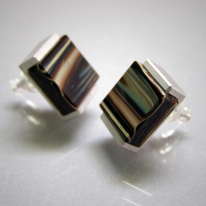 Handmade earrings, cut glass and anodized aluminium