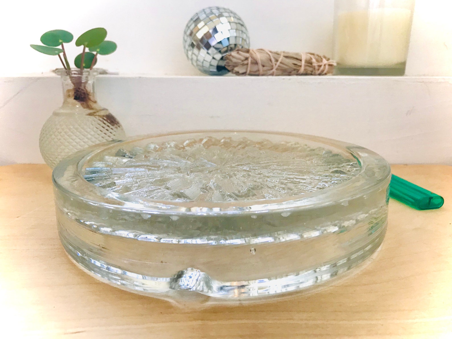 Vintage Heavy Glass Ashtray Etsy