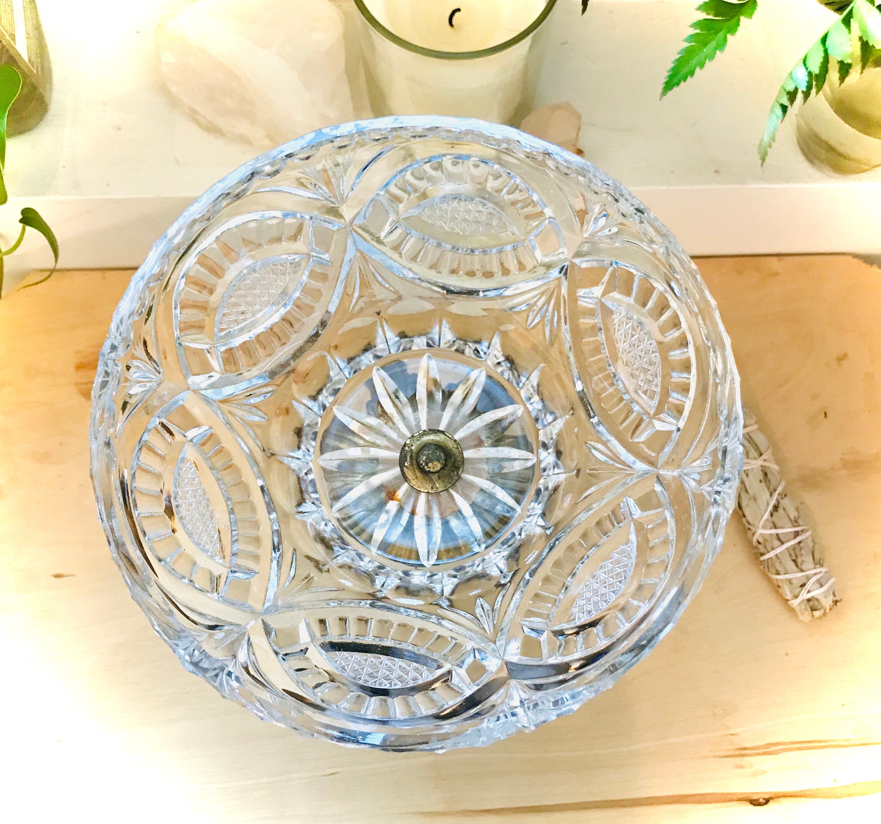 Vintage crystal pedestal bowl with matching candlesticks set Etsy