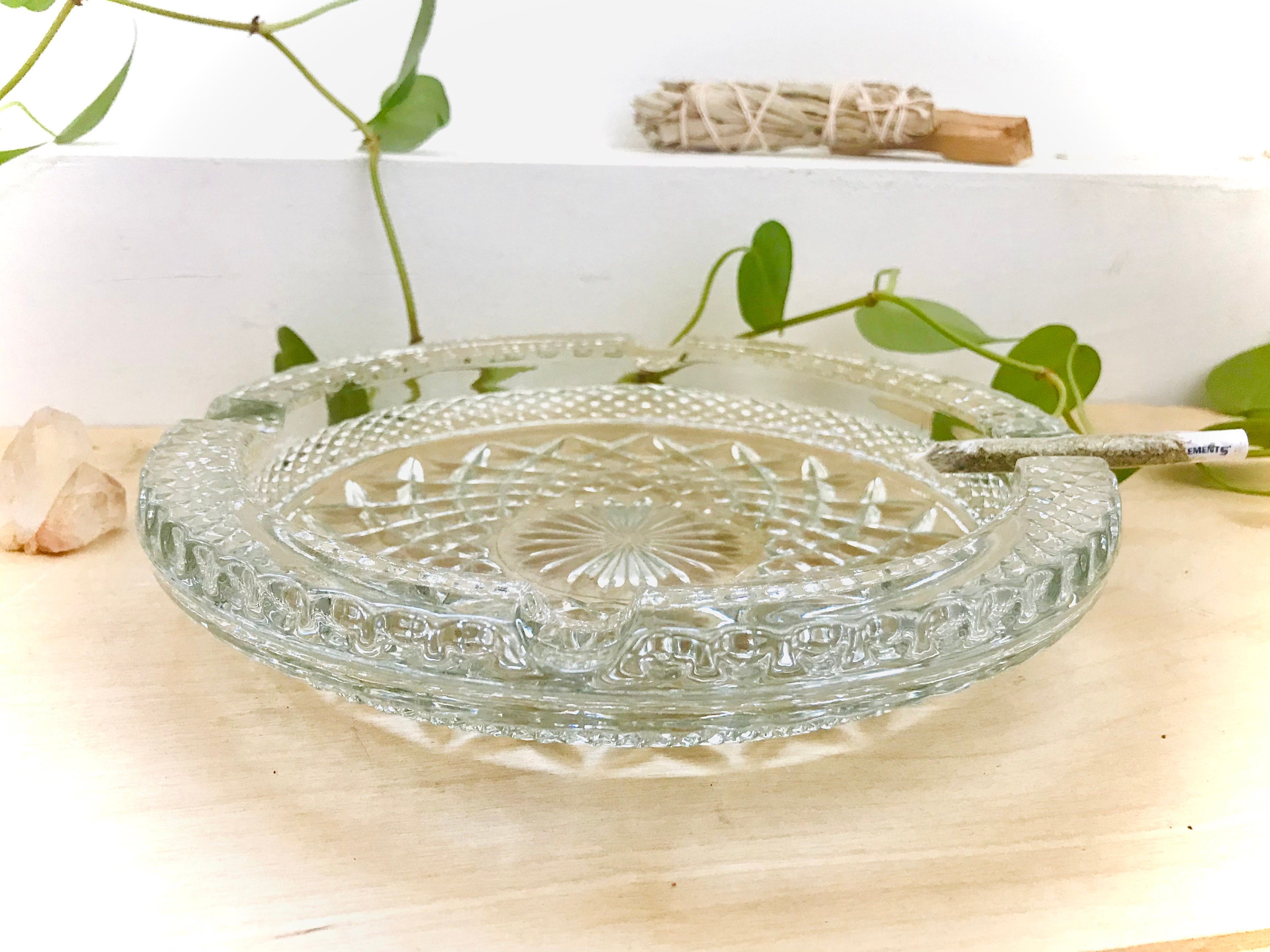 Vintage Heavy Glass Ashtray Etsy