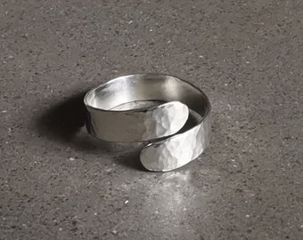 Sterling Silver Adjustable Wrap Around Ring - Textured Adjustable Ring -  Unisex Finger or Thumb Ring