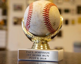 Baseball Holder Display Trophy, Free Engraving, HOME RUN BALL trophy, Game Ball trophy