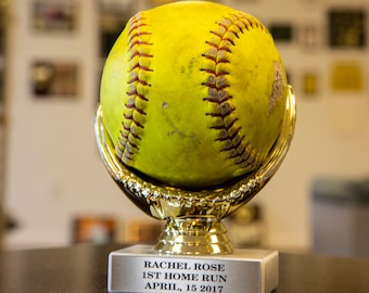 SOFTBALL display, HOME RUN or game holder, autographed ball display