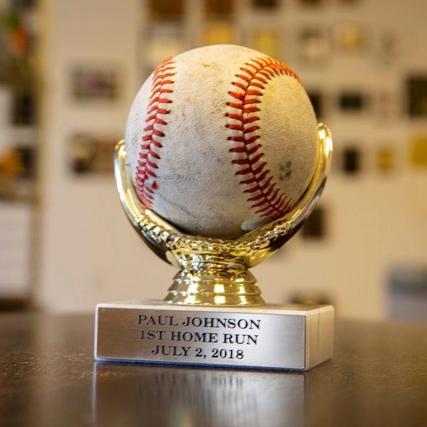 Baseball Holder Display Trophy, Free Engraving, HOME RUN BALL trophy, Game Ball trophy