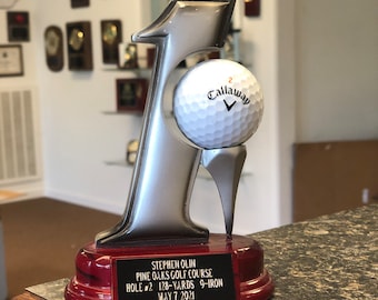 Golf Hole In One Trophy with golfball display | Golfer Christmas Gift