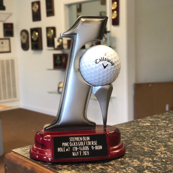Golf Hole In One Trophy with golfball display | Golfer Christmas Gift