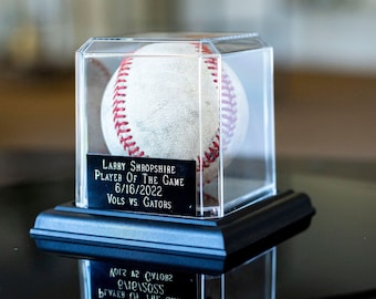 Clear BASEBALL  display, with name plate | HOME RUN or game ball display, autographed ball display