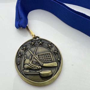 Hockey Medallion With Ribbon and Free Engraving | Hockey Award | Hockey Trophy | Personalized