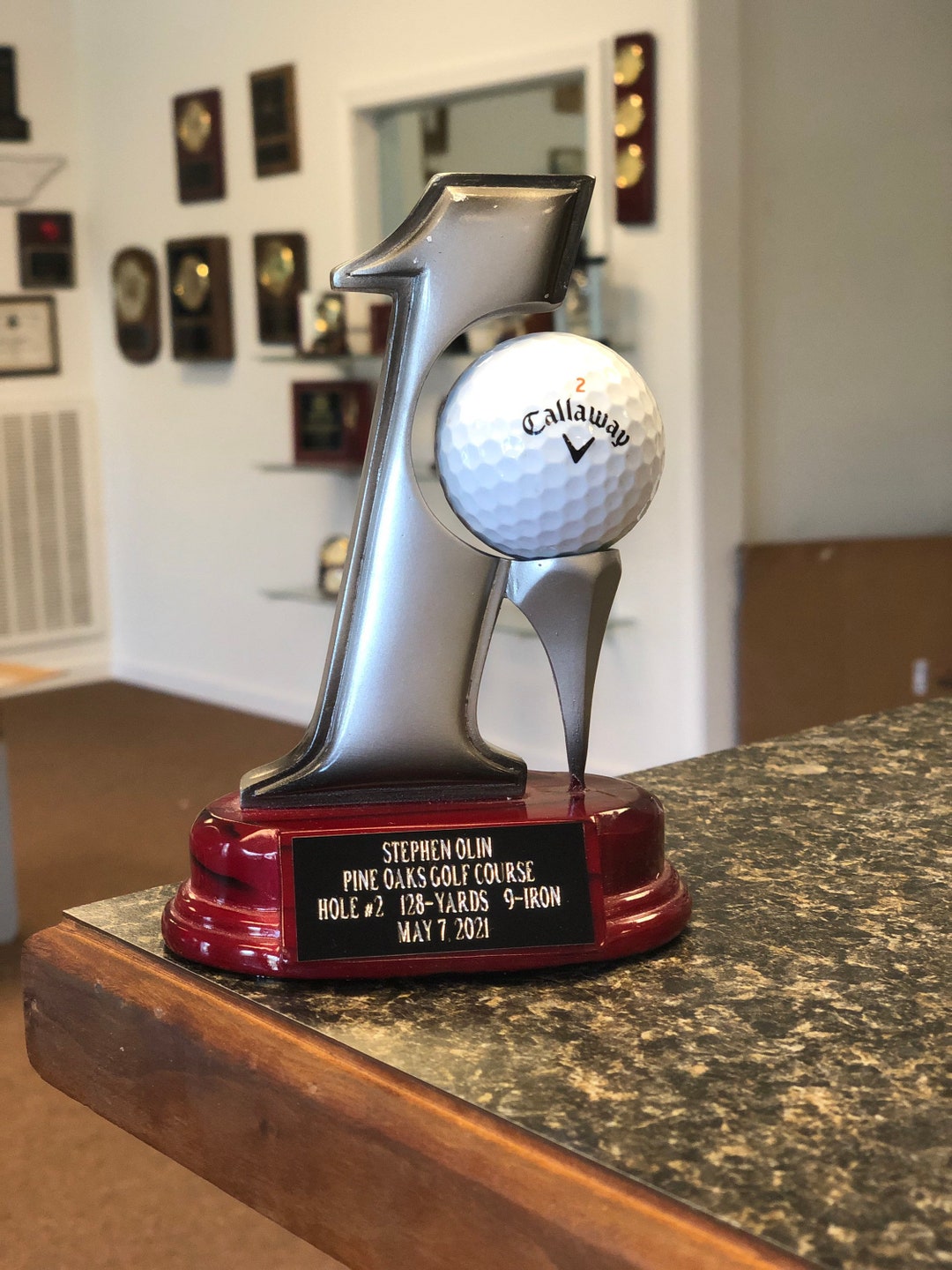 Golf Hole in One Trophy With Golfball Display Golfer Etsy