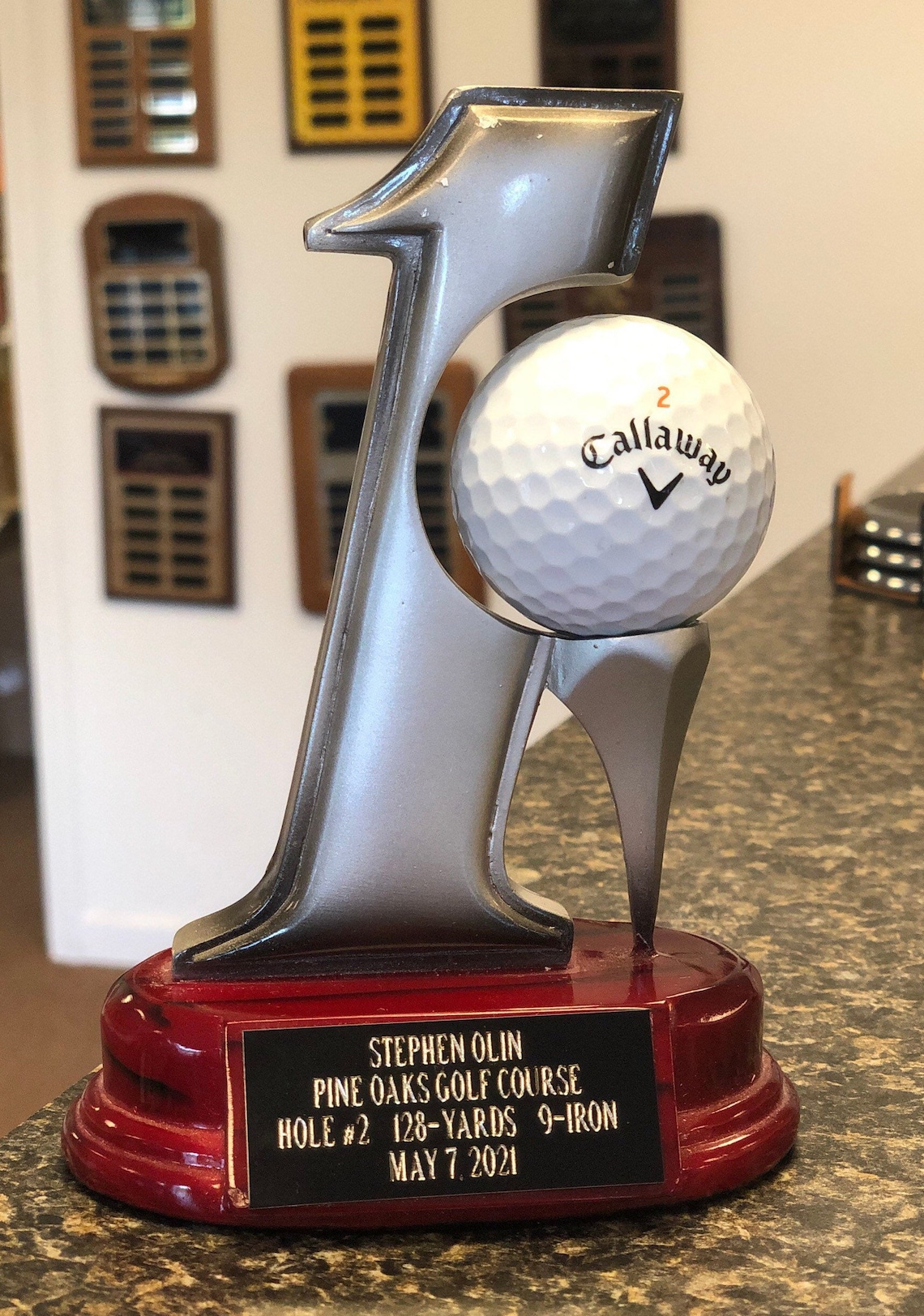Golf Hole In One Trophy with golfball display Etsy