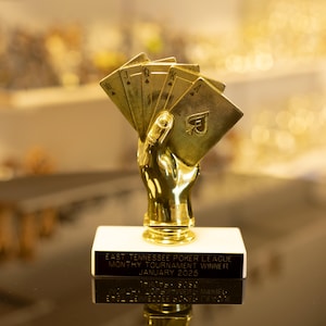 Poker Champion Trophy | Custom Tournament Award | Royal Flush Hand