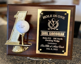 Golf Hole In One Plaque 8x10 | LASER ENGRAVED | Golfer Christmas Gift | Golfball display trophy