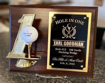 Golf Hole In One Plaque 8x10 | LASER ENGRAVED | Golfer Christmas Gift | Golfball display trophy